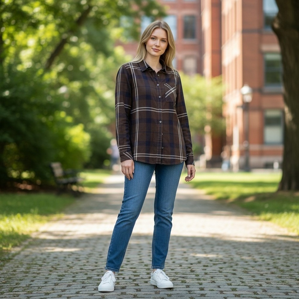 Barbour Womens Brendon Praline Tartan Shirt 6 EUC